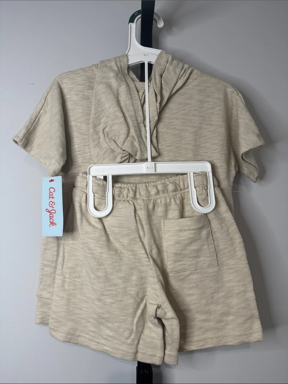 Cat & Jack Beige Set Short Sleeve Hooded Top & Shorts Toddler Boys New NWT